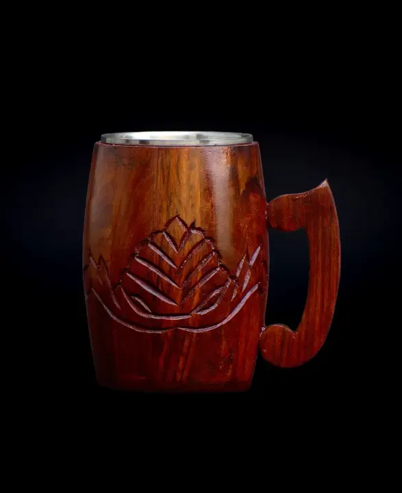 this is the beautiful and best handmade wooden coffee mug with stainless steel inside. It is handcrafted by the best artisans and engraved by hand. By the best handcrafted wooden coffee mug on www.agrrro.com.