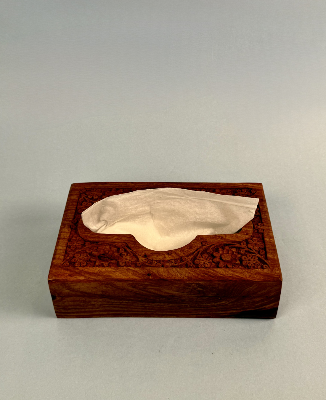 Handmade wooden tissue box holder with brass corners and lock