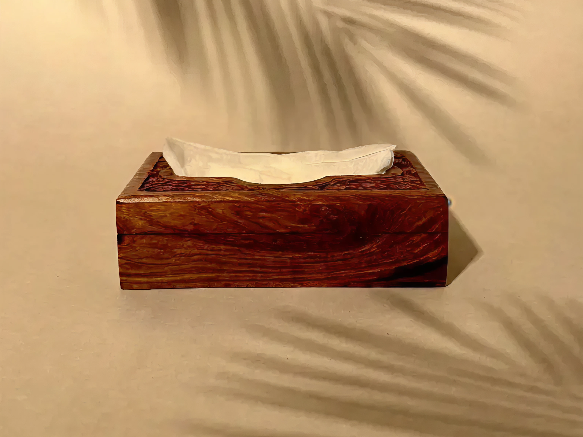 Handmade wooden tissue box holder with brass corners and lock