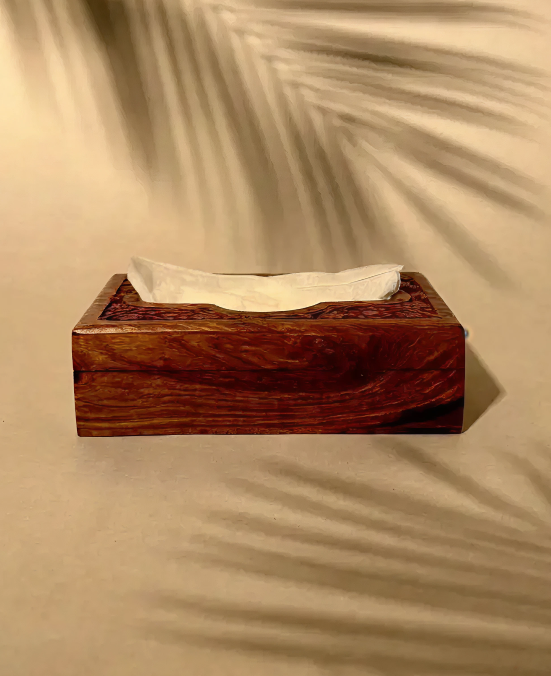 Handmade wooden tissue box holder with brass corners and lock