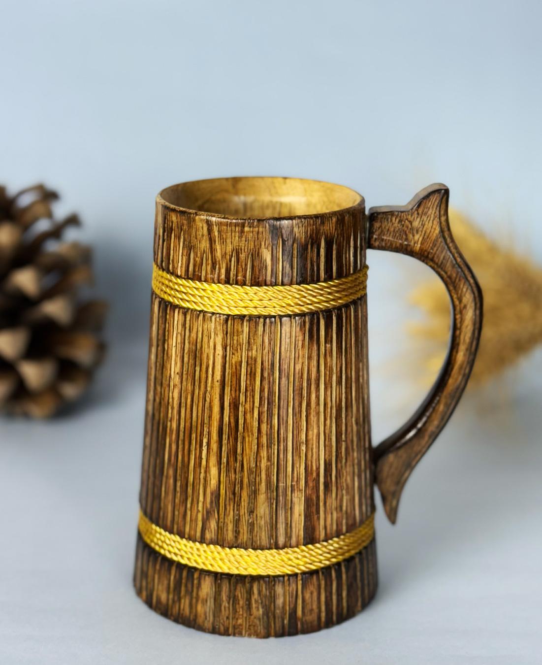 this is the beautiful and best handcrafted wooden beer mug for beer lovers and home decor lovers made of eco friendly mango wood and packed in eco friendly plastic free packaging. Buy the best quality handcrafted wooden beer mug on agrrro.com.