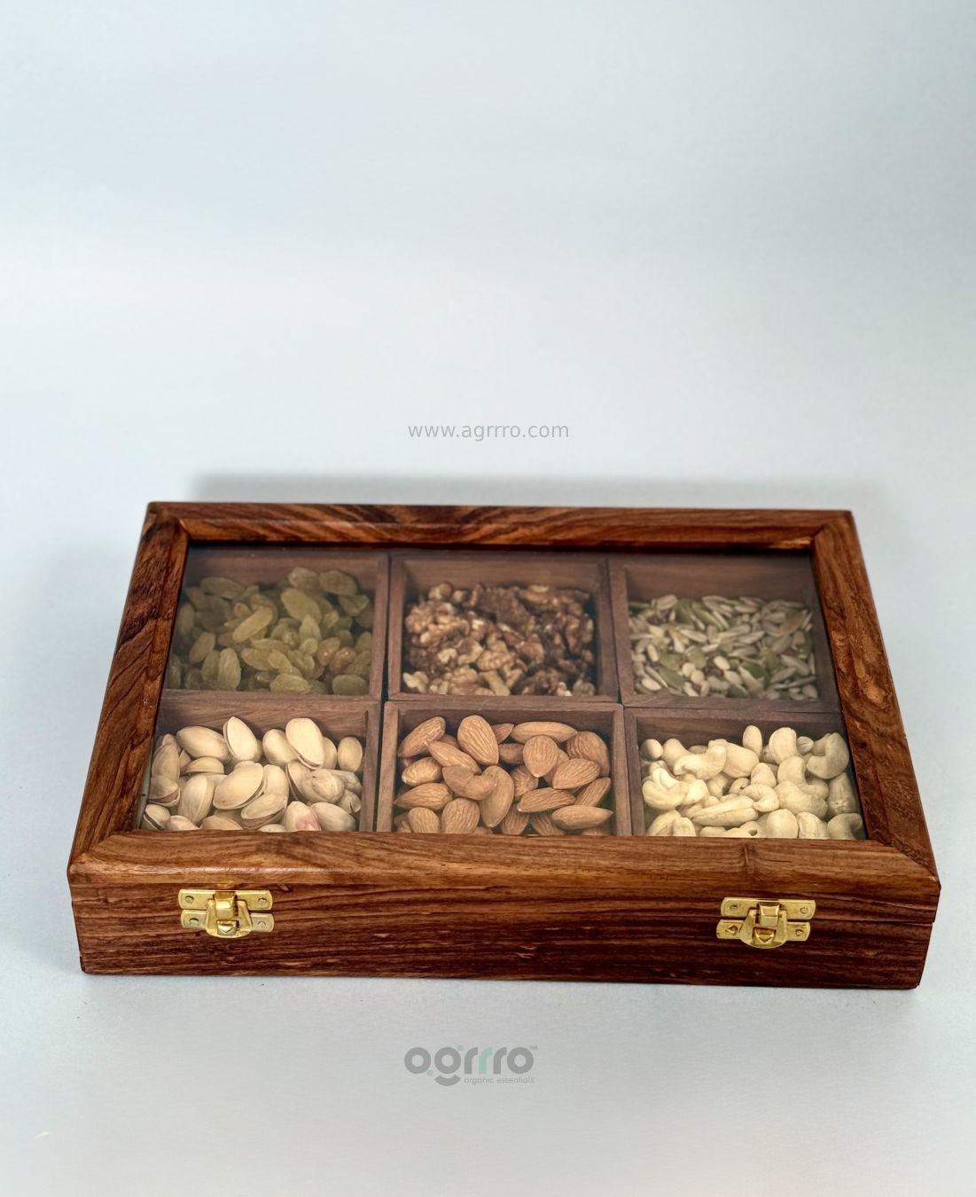 this is the beautiful and best handcrafted wooden dry fruits box, best handcrafted dry fruits box for kitchenware lovers. Buy world's best handcrafted dry fruits box or dry fruits storage on www.agrrro.com. This is the best way to gift your loved ones.