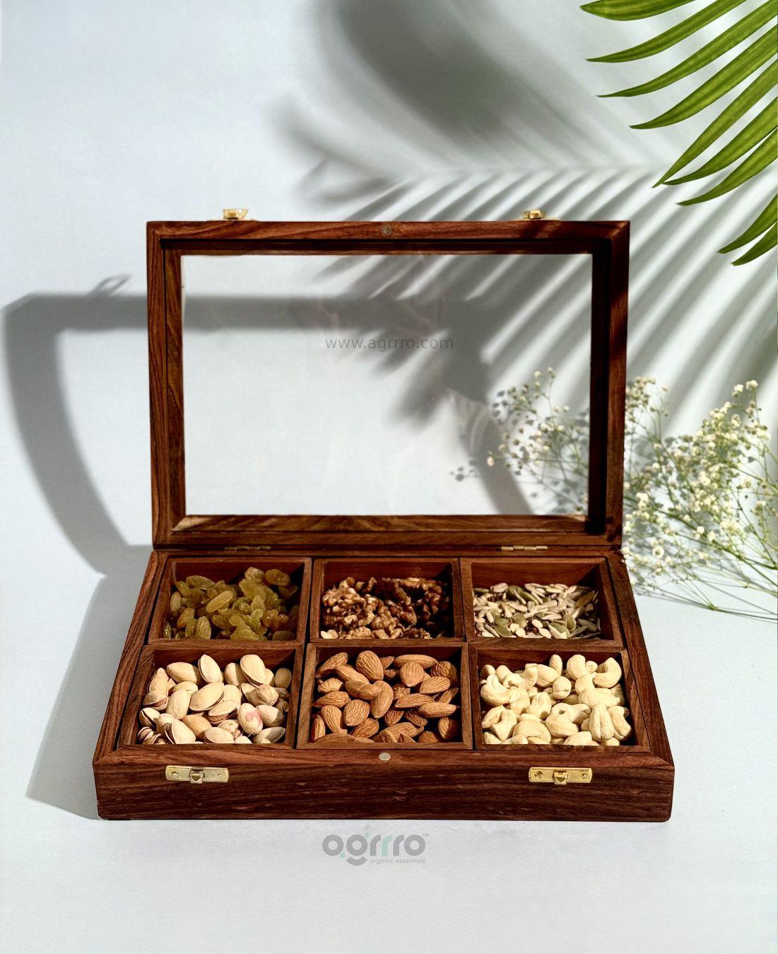 this is the beautiful and best handcrafted wooden dry fruits box, best handcrafted dry fruits box for kitchenware lovers. Buy world's best handcrafted dry fruits box or dry fruits storage on www.agrrro.com. This is the best way to gift your loved ones.